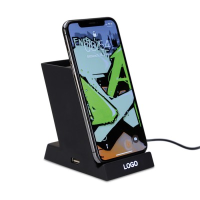 2020 trending universal illuminated led logo wireless charging station with pen holder charging pad