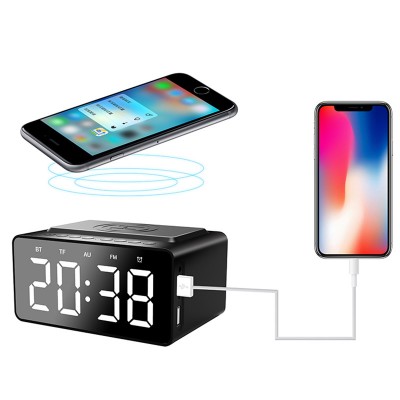 Multifunction Wireless Charging station Digital Alarm Clock Bluetooth Wireless Speaker with FM Radio